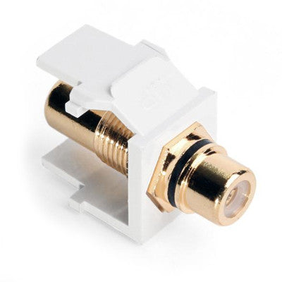 RCA Feedthrough QuickPort Connector, Gold-Plated, Black Stripe, White Housing, 40830-BWE - Leviton