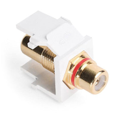 RCA Feedthrough QuickPort Connector, Gold-Plated, Red Stripe, White Housing, 40830-BWR - Leviton