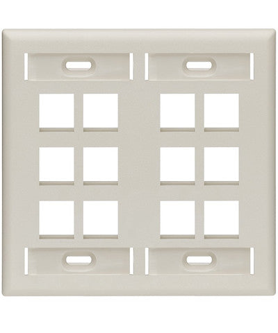 Dual-Gang QuickPort Wall Plate with ID Windows, 12-Port, Light Almond, 42080-12T - Leviton