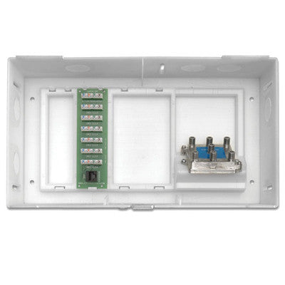 Multi Dwelling Unit, MDU Kit, Plus 1 X 6 Telephone Expansion Board and 6-Way Video Splitter, ABS Enclosure and Cover, White, 47604-F6S - Leviton