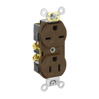 Duplex Receptacle Outlet, Commercial Specification Grade, Dual Voltage, Indented Face, 15 Amp, 125/250 Volt, Side Wire, NEMA 5-15R_6-15R, 2-Pole, 3-Wire, Self-Grounding, Brown, 5031
