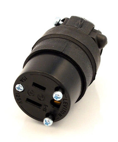 15 Amp, 125 Volt, NEMA 5-15R, 2Pole, 3Wire, Connector, Straight Blade, Rubber, Black, 515CR - Leviton