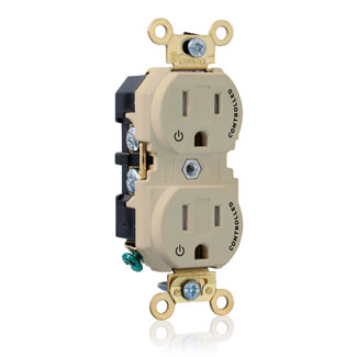 Duplex Receptacle Outlet, Extra Heavy-Duty Industrial Specification Grade, Two Outlets Marked "Controlled", Tamper-Resistant, Smooth Face, 15 Amp, 125 Volt, Back or Side Wire, NEMA 5-15R, 2-Pole, 3-Wire, Self-Grounding - Ivory, 5262-2PI