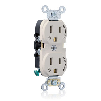 Duplex Receptacle Outlet, Heavy-Duty Industrial Specification Grade, Two Outlets Marked "Controlled", Smooth Face, 15 Amp, 125 Volt, Back or Side Wire, NEMA 5-15R, 2-Pole, 3-Wire, Self-Grounding - Light Almond, 5262-S2T