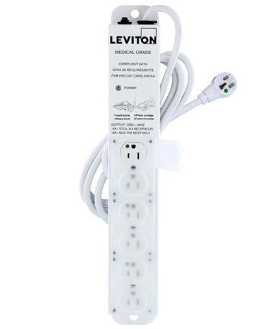 Medical Grade Power Strip, 15 Amps, 125 Volt, 6 Outlets, 7 Ft. Cord Length, 5306M-1N7 - Leviton