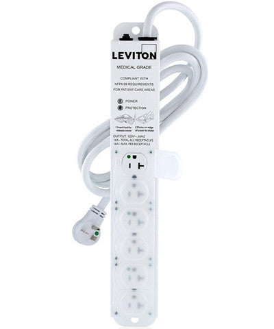 Medical Grade Surge Protective Power Strip, 20 Amps, 125 Volt, 6 Outlets, 7 Ft. Cord Length, 5306M-2S7 - Leviton