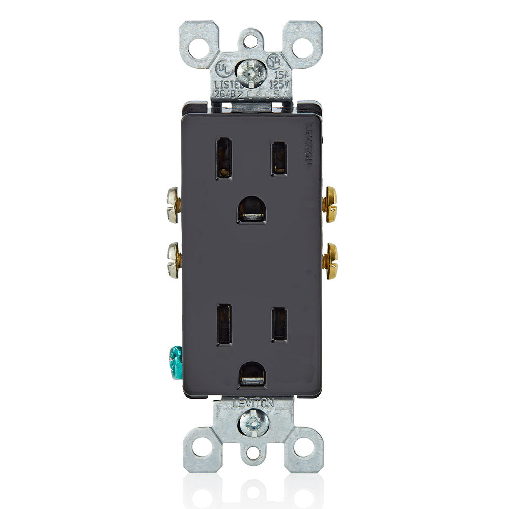 thumbnail image 2 of Leviton 5320-ECP Duplex Receptacle: 15 Amp, 125 Volt, Grounding, Black... 2 of 12