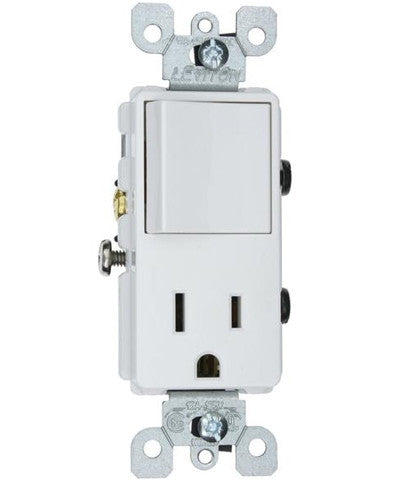 15 Amp, 120 Volt, Decora Brand Style Single-Pole, AC Combination Switch, Commercial Grade, Grounding, White, 5625-W - Leviton