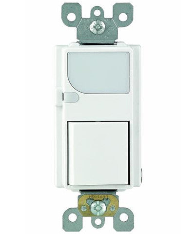 Combination Decora Switch with LED Guide Light, 15A-120VAC, Single-Pole, Neutral Required, White, 6526-W - Leviton