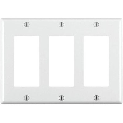 3-Gang Decora/GFCI Device Decora Wall Plate, Standard Size, Thermoset, Device Mount, White, 80411-W - Leviton