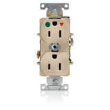 Isolated Ground Duplex Receptacle Outlet, Heavy-Duty Hospital Grade, Smooth Face, 15 Amp, 125 Volt, Back or Side Wire, NEMA 5-15R, 2-Pole, 3-Wire, Self-Grounding - Ivory, 8200-IGI