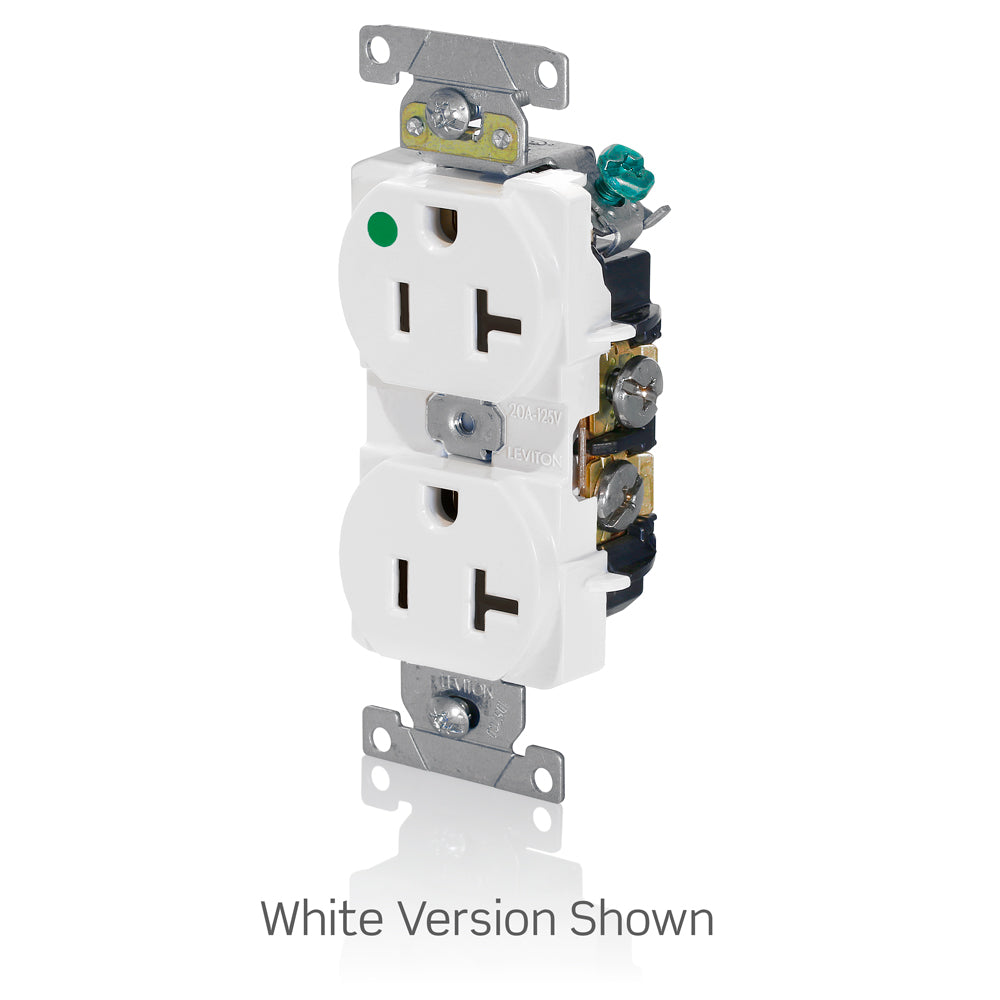 Duplex Receptacle Outlet, Heavy-Duty Hospital Grade, Smooth Face, 20 Amp, 125 Volt, Back and Side Wire, NEMA 5-20R, 2-Pole, 3-Wire, Self-Grounding - Ivory, 8300-HI