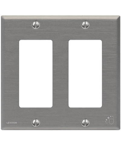 Antimicrobial Treated Decora Wall Plate, 2 Gang, Standard Size, Powder Coated Stainless Steel, 84409-A40 - Leviton