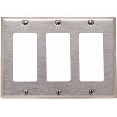 3-Gang Decora/GFCI Device Decora Wall Plate, Device Mount, Stainless Steel, 84411-40 - Leviton