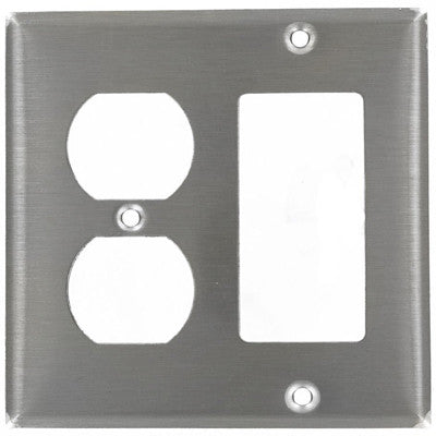 2-Gang 1-Duplex, 1-Decora/GFCI Device Combination Wall Plate, Device Mount, Stainless Steel, 84455-40 - Leviton