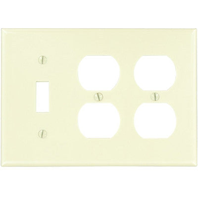 3-Gang, 1-Toggle 2-Duplex Device, Combination Wall Plate, Standard Size, Thermoset, Device Mount, Ivory, 86047 - Leviton