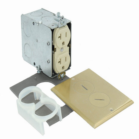 20 Amp, 125 Volt, Floor Mounting Duplex Receptacle, Straight Blade, Commercial Grade, Self Grounding, Ivory, 25349-FBA - Leviton