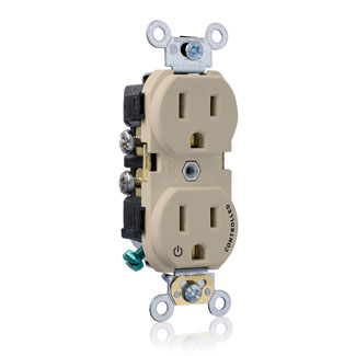 Duplex Receptacle Outlet, Commercial Specification Grade, Split-Circuit, One Outlet Marked "Controlled", Smooth Face, 15 Amp, 125 Volt, Side Wire, NEMA 5-15R, 2-Pole, 3-Wire, Self-Grounding - Ivory, CR015-1PI