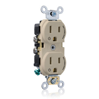 Duplex Receptacle Outlet, Commercial Specification Grade, Two Outlets Marked "Controlled", Smooth Face, 15 Amp, 125 Volt, Side Wire, NEMA 5-15R, 2-Pole, 3-Wire, Self-Grounding - Ivory, CR015-2PI