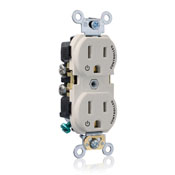 Duplex Receptacle Outlet, Commercial Specification Grade, Two Outlets Marked "Controlled", Smooth Face, 15 Amp, 125 Volt, Side Wire, NEMA 5-15R, 2-Pole, 3-Wire, Self-Grounding - Light Almond, CR015-2PT