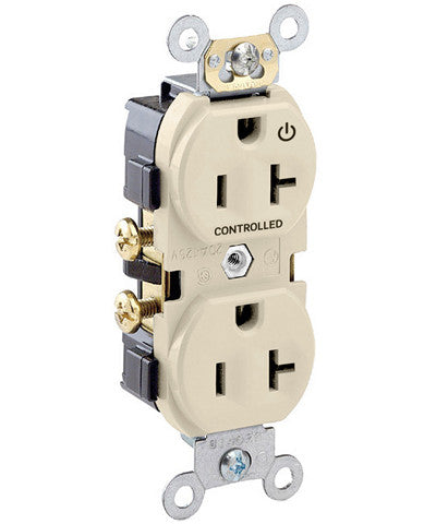 20-Amp, 125-Volt, Marked "Controlled" Receptacle,  Spec Grade, Self Grounding, Ivory, CR020-1PI