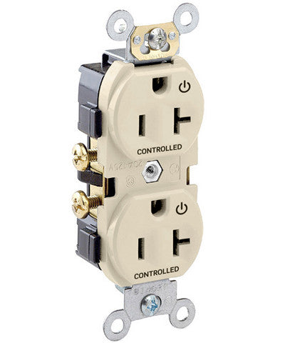 20-Amp, 125-Volt, Marked "Controlled" Receptacle, Spec Grade, Self Grounding, Ivory, CR020-2PI