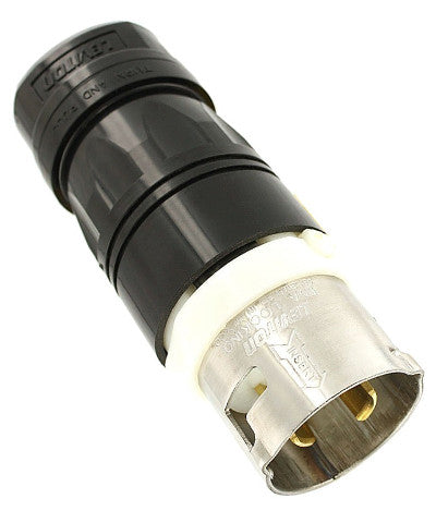 50-Amp, 250-Volt AC, Non-NEMA, 2P, 3W, Industrial Grade Black & White Locking Plug, Grounding, California Style, CS8265C