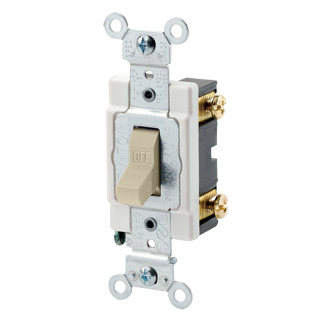 15 Amp, 120/277 Volt, Toggle Single-Pole AC Quiet Switch, Commercial Spec Grade, Grounding, Back & Side Wired, CSB1-15I