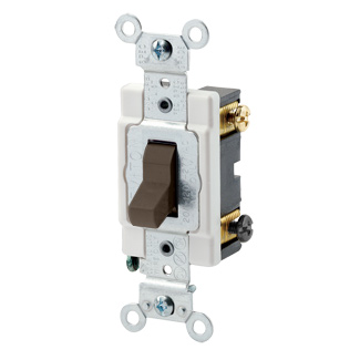 20 Amp, 120/277 Volt, Toggle 3-Way AC Quiet Switch, Commercial Spec Grade, Grounding, Back & Side Wired, - Brown, CSB3-20