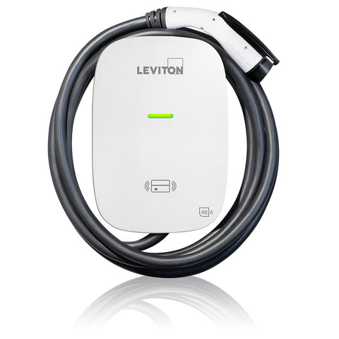 Leviton Level 2 Electric Vehicle (EV) Charger, 48 Amp, 208/240 VAC, 11.6 kW Output, 18' Charging Cable, Hardwired Charging Station, EV480