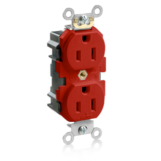Lev-Lok Duplex Receptacle Outlet, Heavy-Duty Industrial Specification Grade, Smooth Face, 15 Amp, 125 Volt, Modular, NEMA 5-15R, 2-Pole, 3-Wire, Self-Grounding - Red, M5262-SR