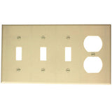 4-Gang, 3-Toggle, 1-Duplex Device, Combination Wall Plate, Standard Size, Device Mount, P38 - Leviton - 3