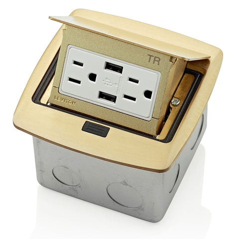 Pop-Up Floor Box with Dual Type A, 3.6 Amp USB Charger, 15 Amp Outlet, PFUS1-BR