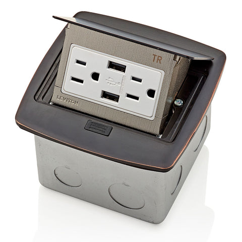 Pop-Up Floor Box with Dual Type A, 3.6 Amp USB Charger, 15 Amp Outlet, PFUS1-BZ