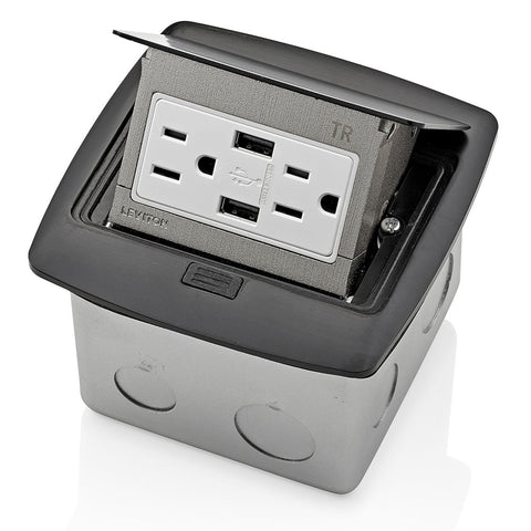 Pop-Up Floor Box with Dual Type A, 3.6 Amp USB Charger, 15 Amp Outlet, PFUS1-MB
