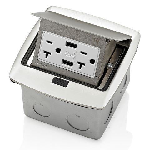 Pop-Up Floor Box with Dual Type A, 3.6 Amp USB Charger, 20 Amp Outlet, PFUS2-BN