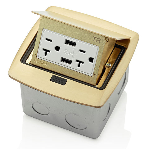 Pop-Up Floor Box with Dual Type A, 3.6 Amp USB Charger, 20 Amp Outlet, PFUS2-BR