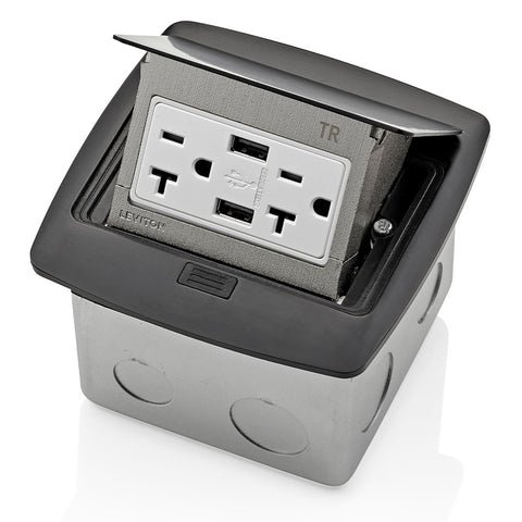 Pop-Up Floor Box with Dual Type A, 3.6 Amp USB Charger, 20 Amp Outlet, PFUS2-MB