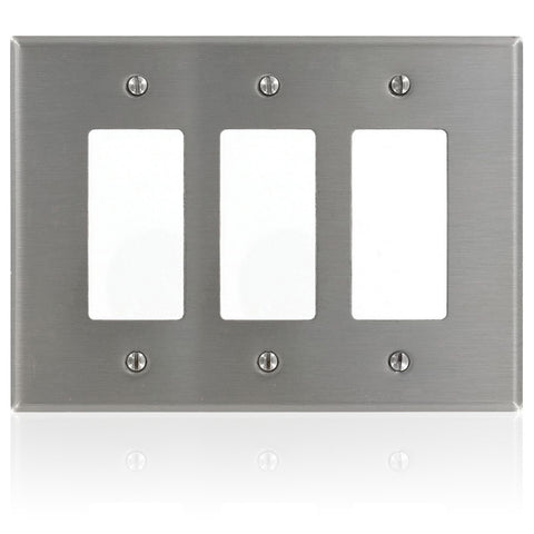 3-Gang Decora/GFCI Device Decora Wallplate, Oversized, 302 Stainless Steel, Device Mount, Stainless Steel, SO263