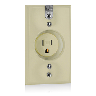 Single Receptacle Outlet, Commercial Specification Grade, Recessed Clock-Hanger, Tamper-Resistant, Smooth Face, 15 Amp, 125 Volt, Back or Side Wire, NEMA 5-15R, 2-Pole, 3-Wire - Ivory, T5015-CHI
