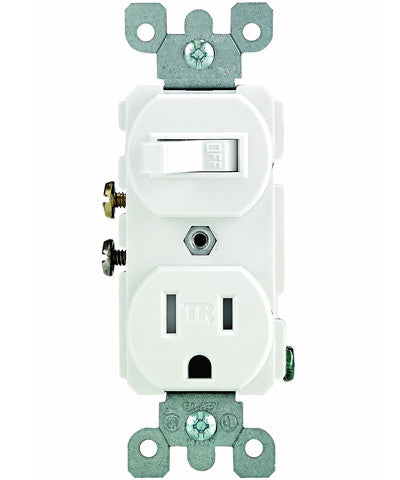 15 Amp, 120 Volt AC Toggle Switch, and 15 Amp, 125 Volt 5-15R Tamper Resistant Receptacle, Combination, Grounding, T5225-W - Leviton