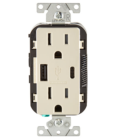 thumbnail image 2 of Leviton T5633-E 5.1A USB Type A/Type-C Wall Outlet Charger With 15A 2 of 14