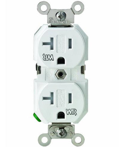 20 Amp, 125 Volt, Tamper & Weather Resistant, Duplex Receptacle, Straight Blade, Industrial Grade, Self Grounding, Back & Side Wired, White, TWR20-W - Leviton