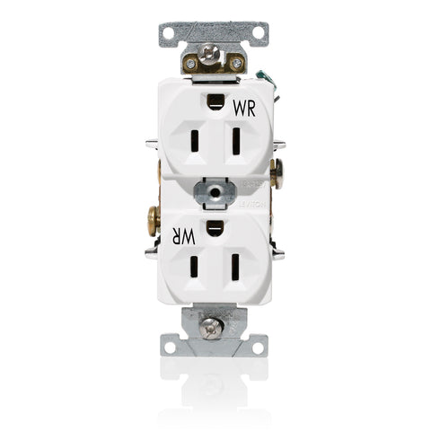 15-Amp, 125-Volt, Wide Body Duplex Receptacle, Industrial Grade, Self Grounding, Weather Resistant, White, WBR15-W
