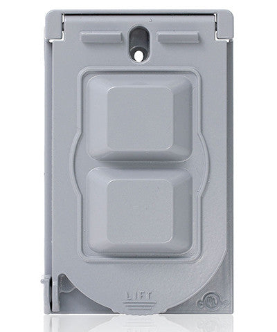 Weatherproof Cover, Metal Flat Lid, 1-Gang Decora, GFCI or Duplex Receptacle or Single Receptacle, Vertical Mount, Gray, WM1V-GY - Leviton
