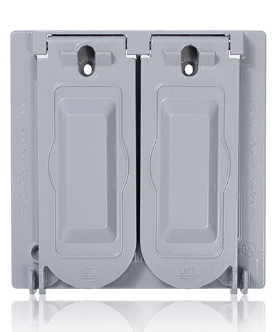 Weatherproof Cover, Metal Flat Lid, 2-Gang Decora, GFCI or Duplex Receptacle or Single Receptacle, Horizontal Mount, Gray, WM2V-GY - Leviton