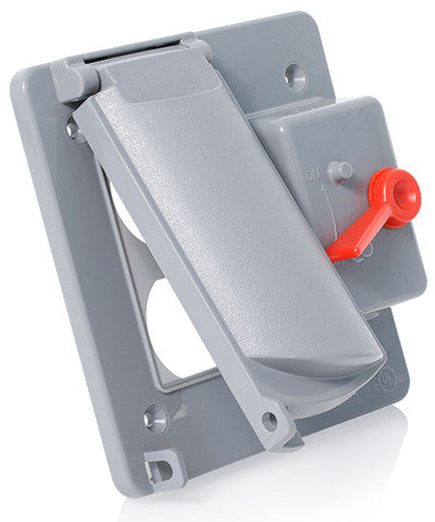 Weatherproof Cover, Plastic Flat Lid, 2-Gang Switch & Duplex Receptacle, Gray, WP2SD-GY - Leviton