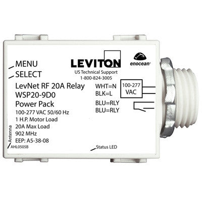 LevNet RF 902 MHz Line Voltage Relay Receiver in 100-277V, 50/60 Hz, WSP20-9D0